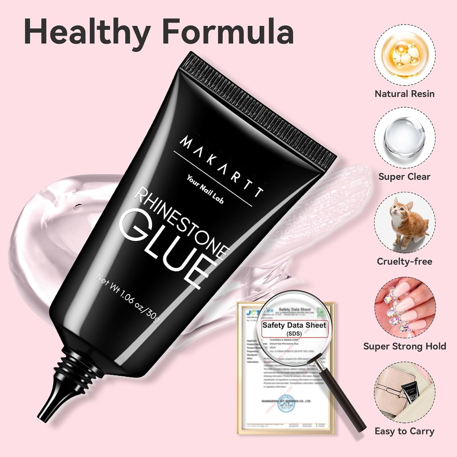 Nail Rhinestone Glue Gel - 30G Super Strong Adhesive Gel Nail Glue for 3D Glitters Gems Charms Crystals Beads Sequins