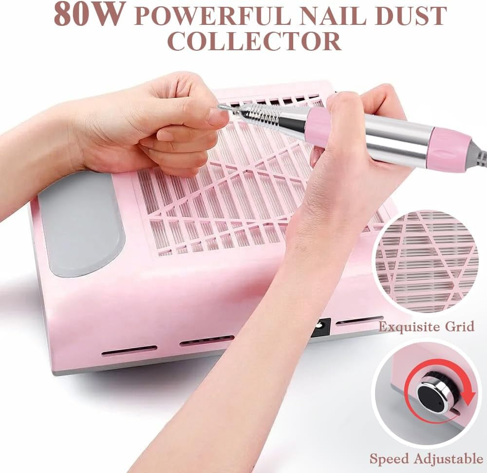 Nail Dust Collector for Acrylic Nails Vacuum Machine, 80W Adjustable Vacuum,