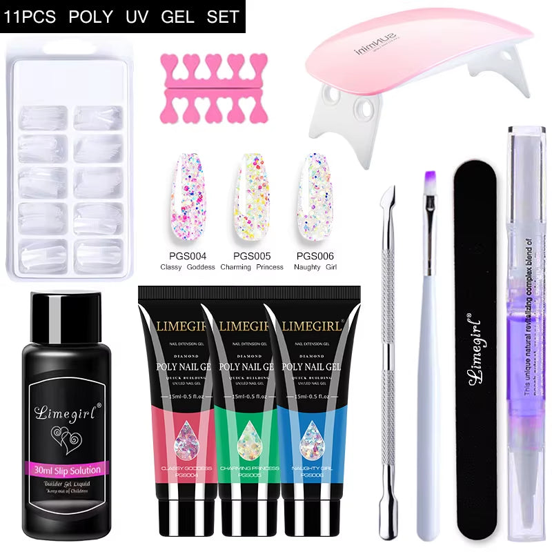 Acrylic ,Gel, PolyGel Kit Nail Extension Glitter Gel Nail Gel UV Building . 13 different bundles