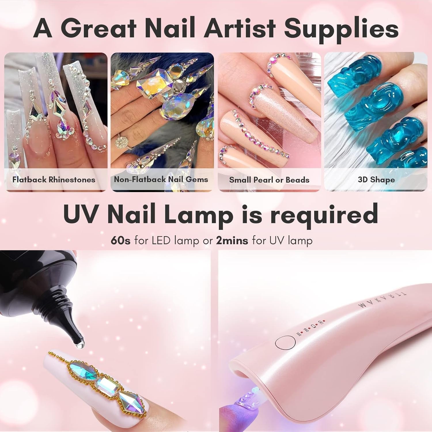 Nail Rhinestone Glue Gel - 30G Super Strong Adhesive Gel Nail Glue for 3D Glitters Gems Charms Crystals Beads Sequins