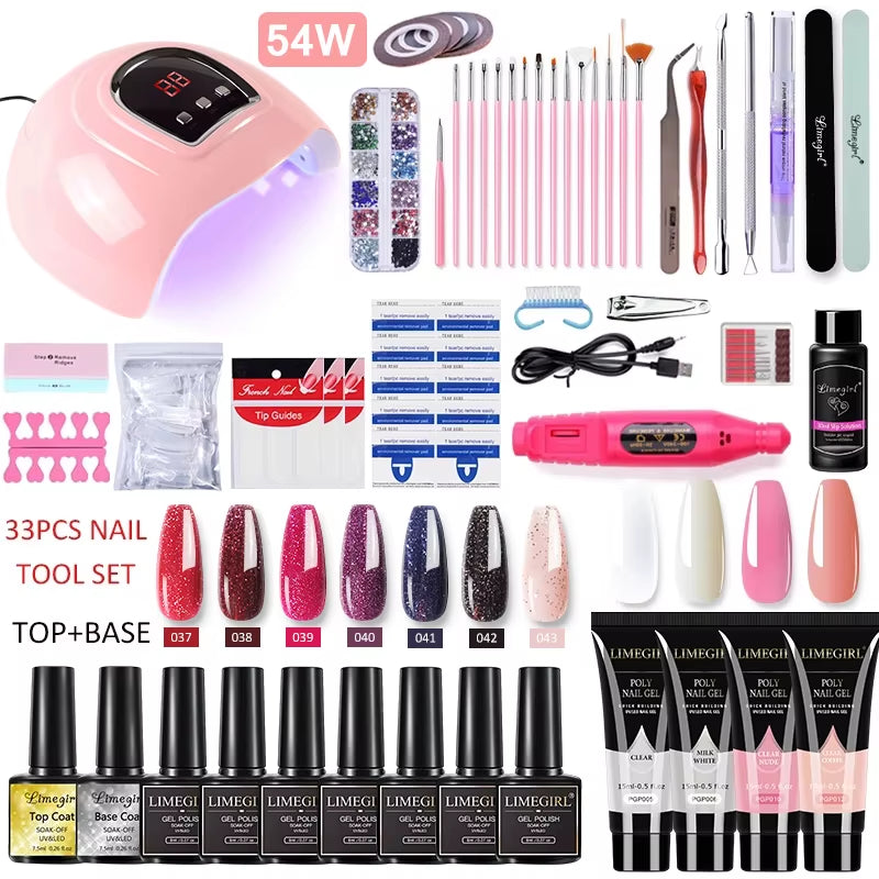 Acrylic ,Gel, PolyGel Kit Nail Extension Glitter Gel Nail Gel UV Building . 13 different bundles