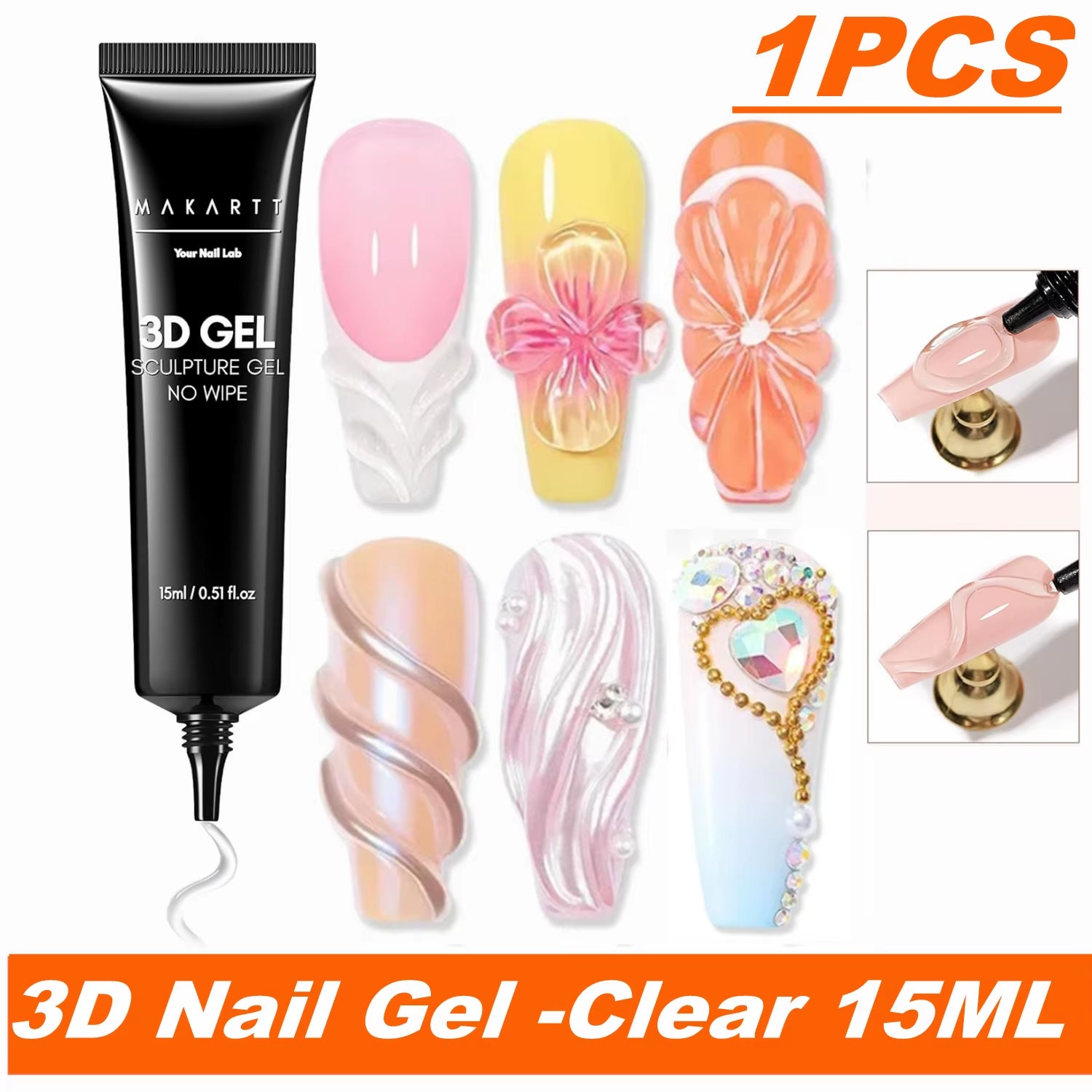 3D Nail Gel Sculpting Gel Nail Art Glue Kit, White Craving Gel and Black Candy Molding Gel No Wipe Embossed Gel Polish