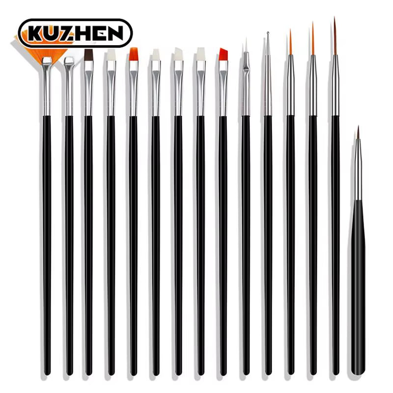 15Pcs Professional Nail Art Brush Set for Manicure Rhinestone Acrylic Paint Brushes Kit UV Gel Polish Nails Lining Pen Gradient