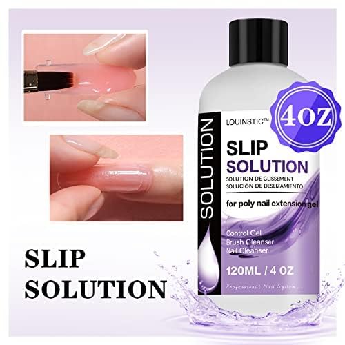 LOUINSTIC 3 In1 Poly Nail Gel Slip Solution - 4 oz Anti-Stick Nail Extension Solution, Nail Brush Cleanser, Nail Preparation Cleanser, Slip Solution for Poly Nail Gel Kit