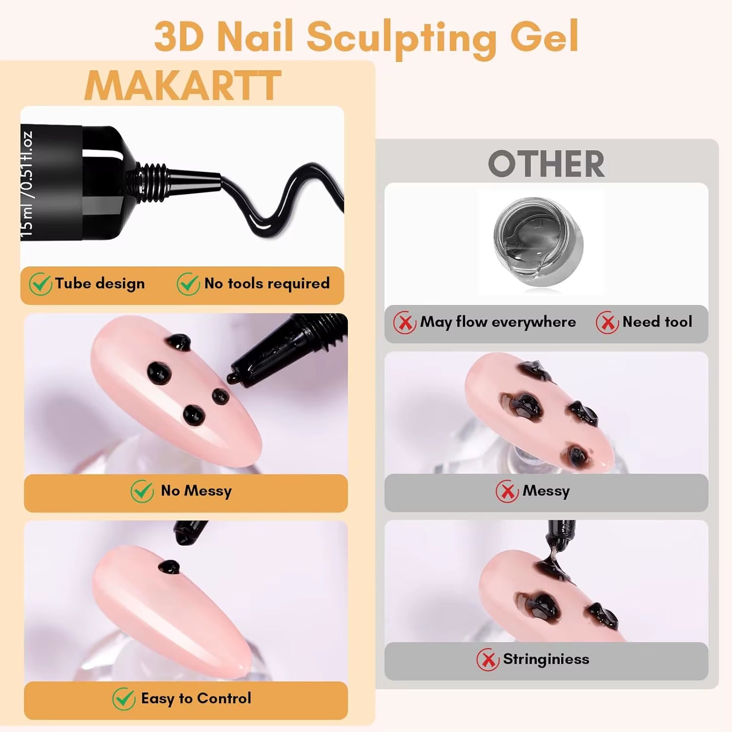 3D Nail Gel Sculpting Gel Nail Art Glue Kit, White Craving Gel and Black Candy Molding Gel No Wipe Embossed Gel Polish