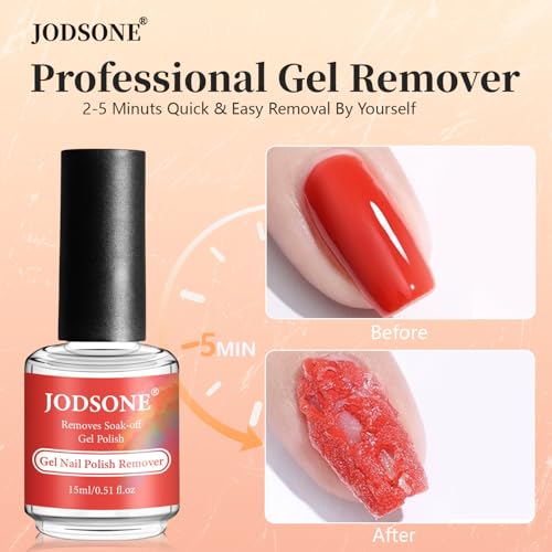 JODSONE Gel Nail Polish Remover Kit - Set with 15ml Gel Nail Polish Remover, Cuticle Oil and Latex Tape, and Complete Remover Manicure Tool Set, No Soaking