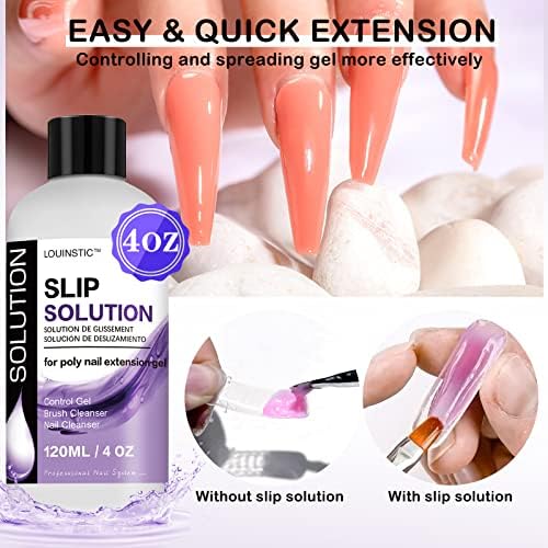 LOUINSTIC 3 In1 Poly Nail Gel Slip Solution - 4 oz Anti-Stick Nail Extension Solution, Nail Brush Cleanser, Nail Preparation Cleanser, Slip Solution for Poly Nail Gel Kit