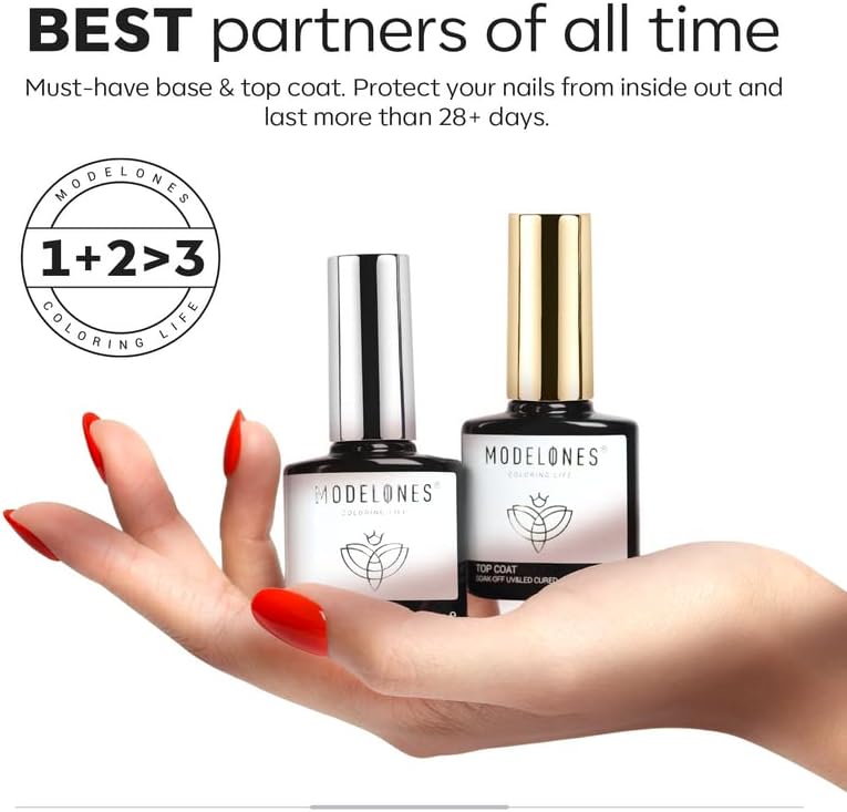 modelones Builder Nail Gel with Gel Top and Base Coat, 3Pcs . Nail Thickening .Apex Building. Nail Extension .Rhinestone Gel Nail Glue, LED Nail Lamp Cured