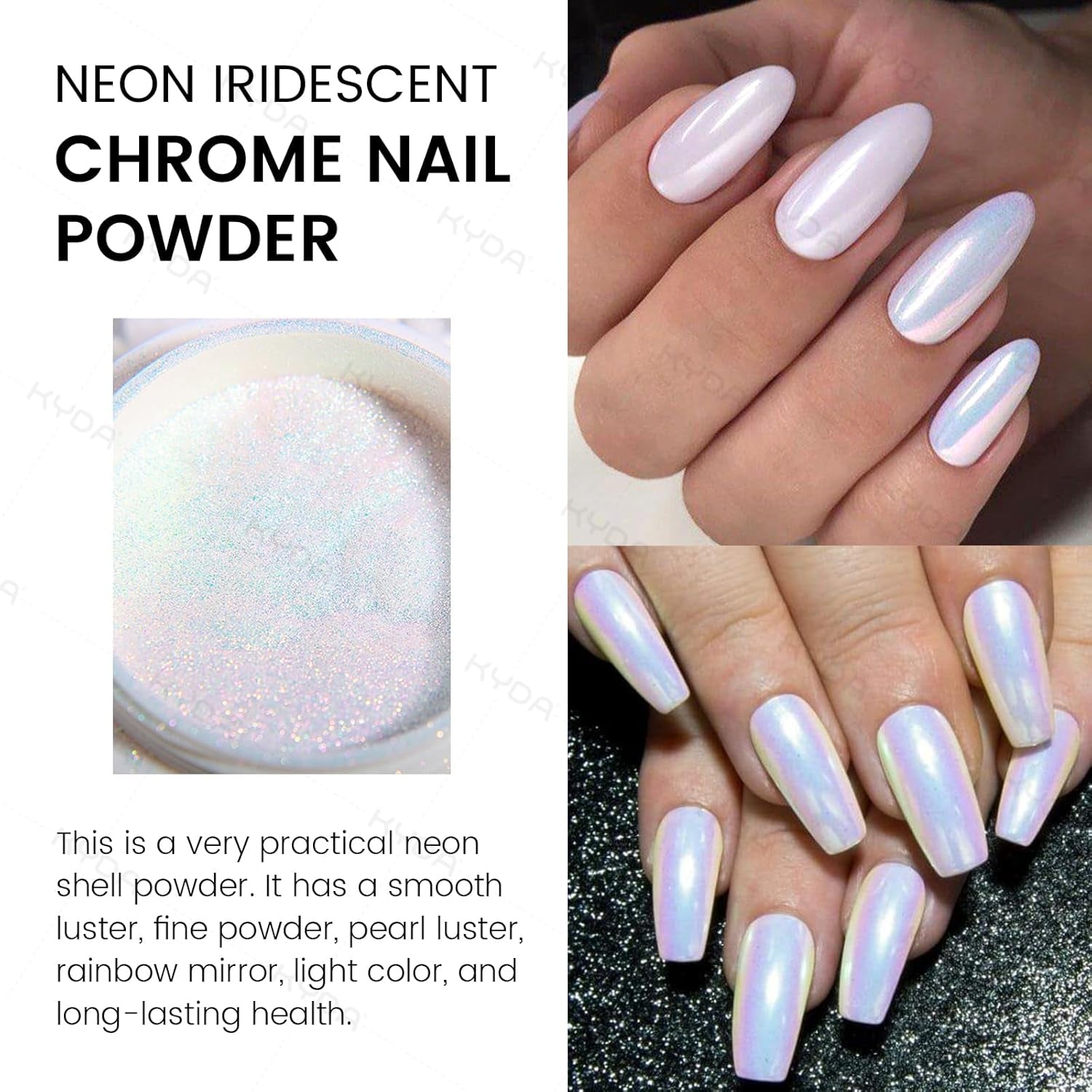 2 Pcs Neon Iridescent Chrome Nail Powder, Nail Pigment Manicure Pigment