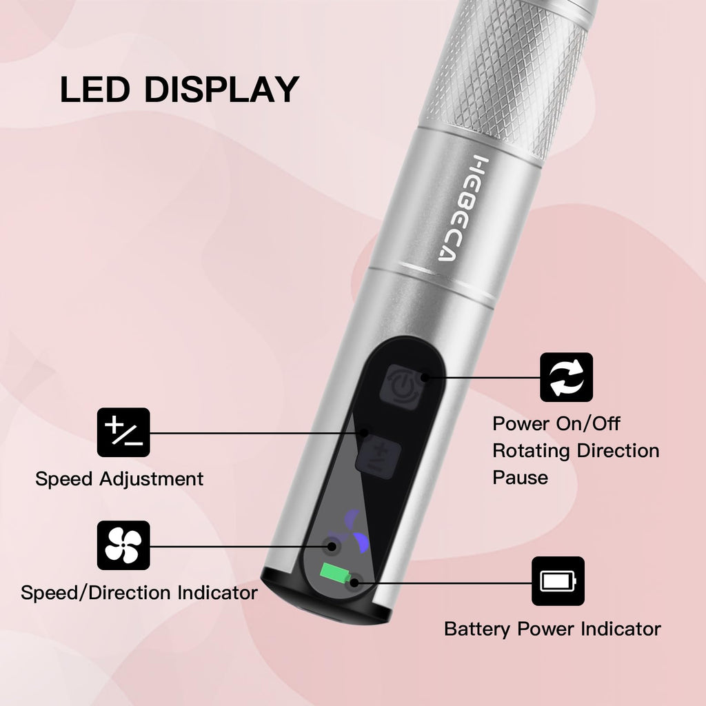 HEBECA Cordless Nail Drill Set - Professional Electric Nail File with 12 Drill Bits 26 Sanding Bands for Natural or Acrylic Gel Nails -Rechargeable.