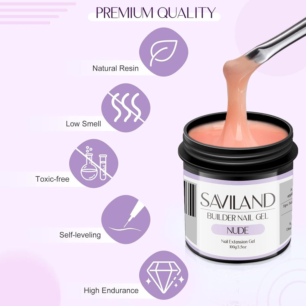 SAVILAND Builder Nail Gel – 3.53oz Light Pink Hard Gel for Nails Large Capacity Nail Strengthen, Nail Extension, Nail Art, U V Nail Gel