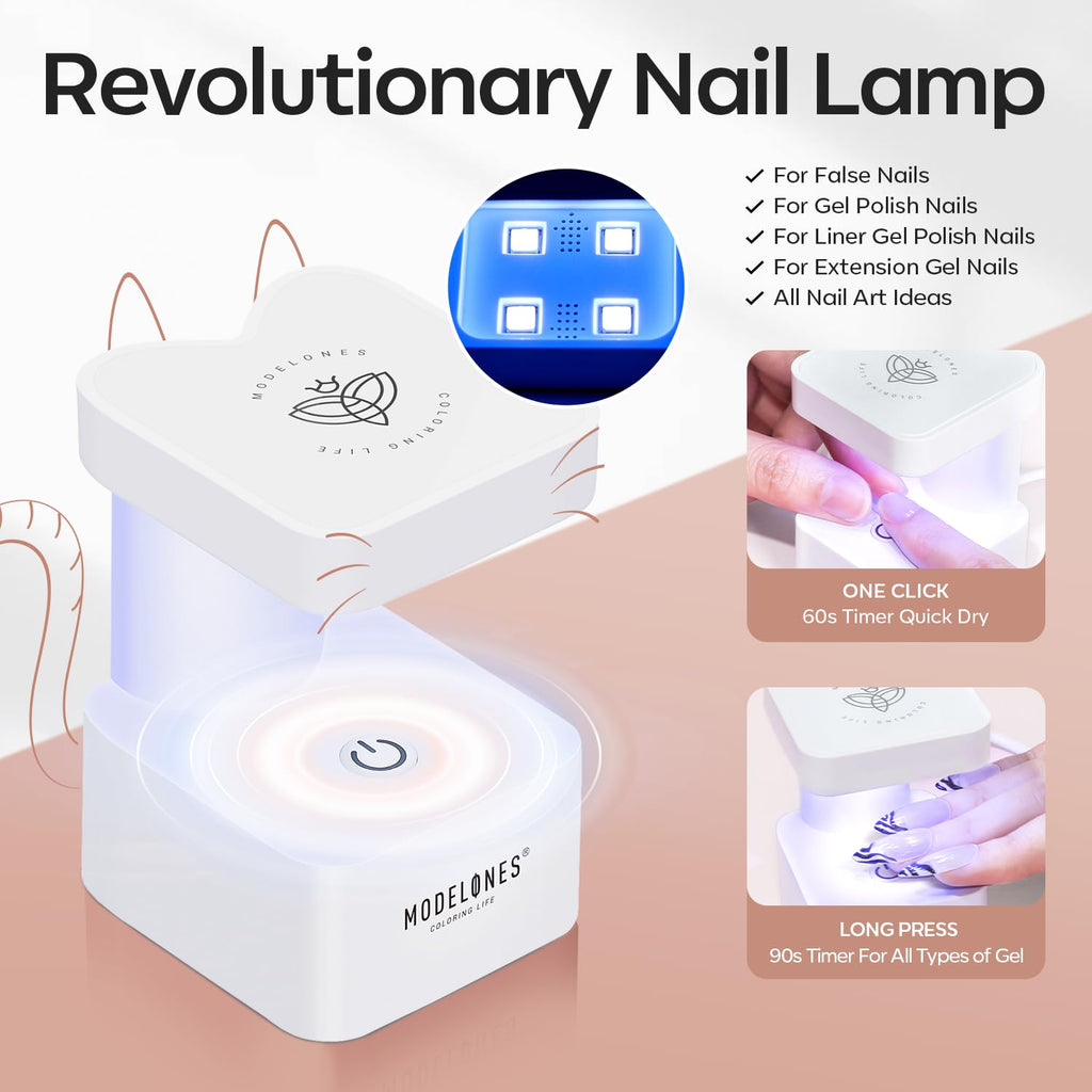 modelones Gel Nail Kit,  Nail Tips Medium Coffin Shape, 9-in-One Nail Glue & Portable U V Nail Lamp, 216Pcs 12Sizes P Nails Tip Nail Extension