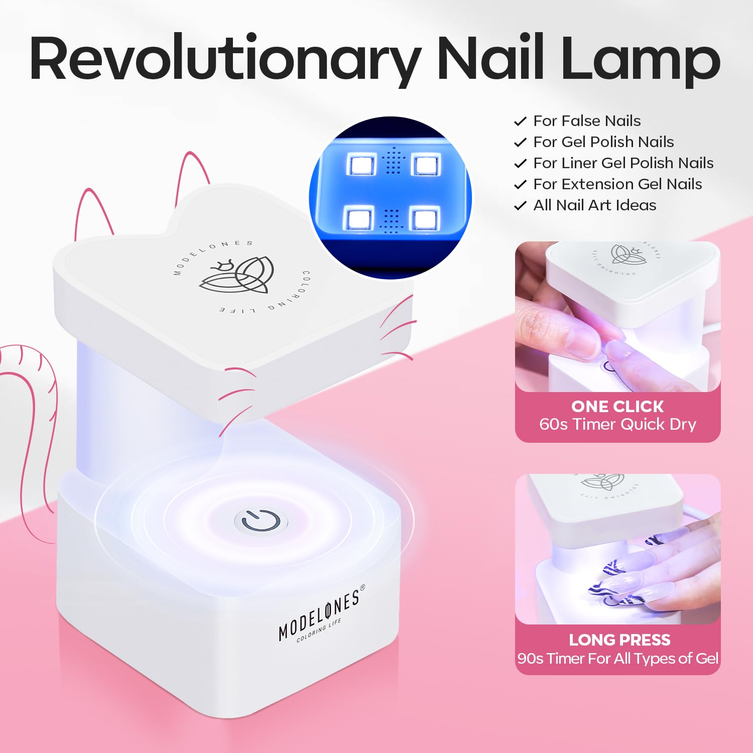 modelones Gel Nail Kit,  Nail Tips Medium Coffin Shape, 9-in-One Nail Glue & Portable U V Nail Lamp, 216Pcs 12Sizes P Nails Tip Nail Extension