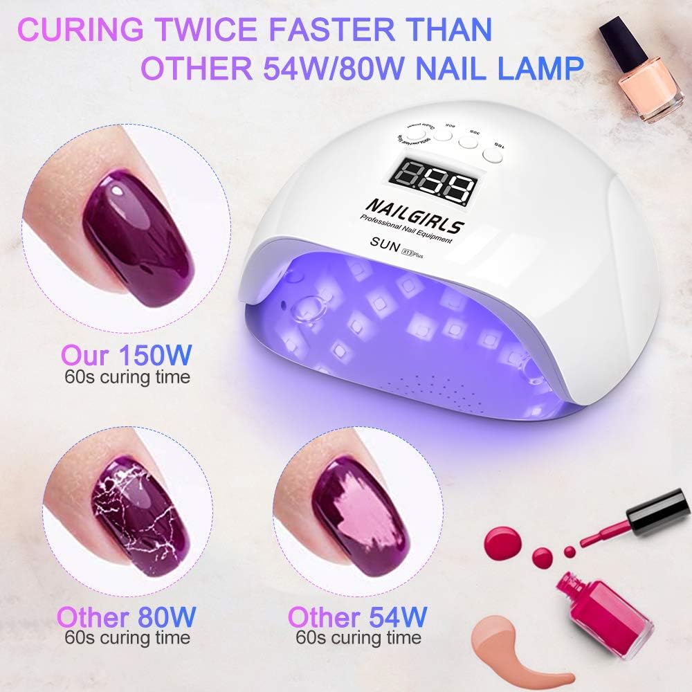 UV Nail Light, NAILGIRLS 150W UV Light for Nails Fast UV LED Nail Lamp Professional Nail Dryer for Gel Polish with 4 Timer Settings, Auto Sensor