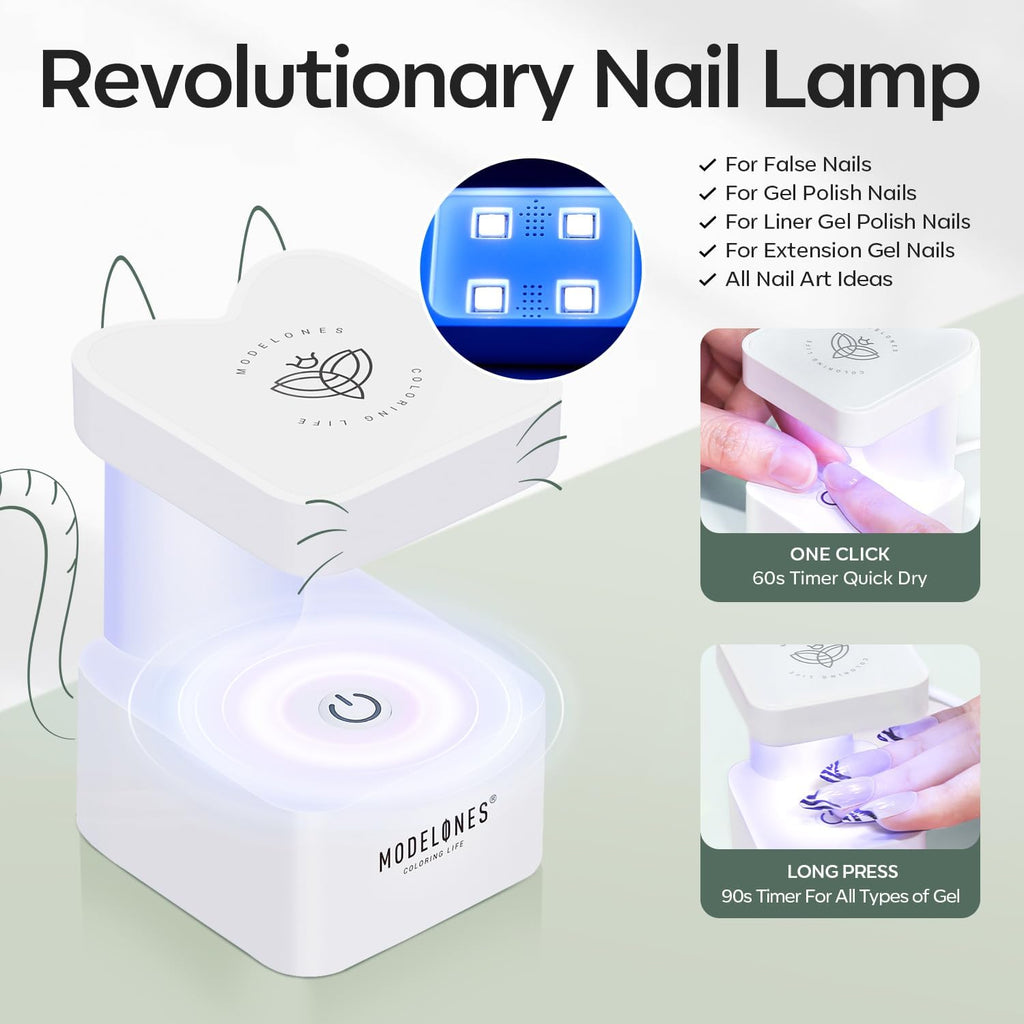 modelones Gel Nail Kit,  Nail Tips Medium Coffin Shape, 9-in-One Nail Glue & Portable U V Nail Lamp, 216Pcs 12Sizes P Nails Tip Nail Extension