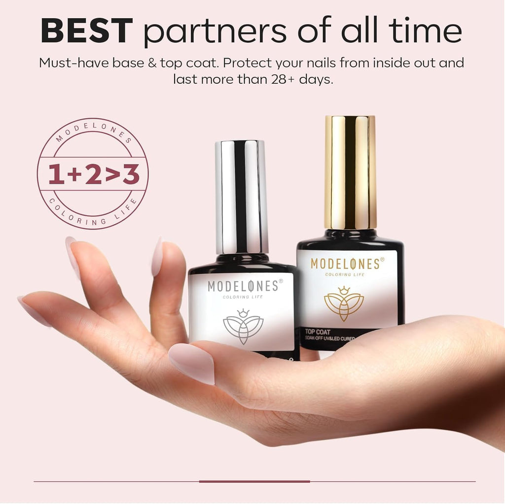 modelones Builder Nail Gel with Gel Top and Base Coat, 3Pcs . Nail Thickening .Apex Building. Nail Extension .Rhinestone Gel Nail Glue, LED Nail Lamp Cured