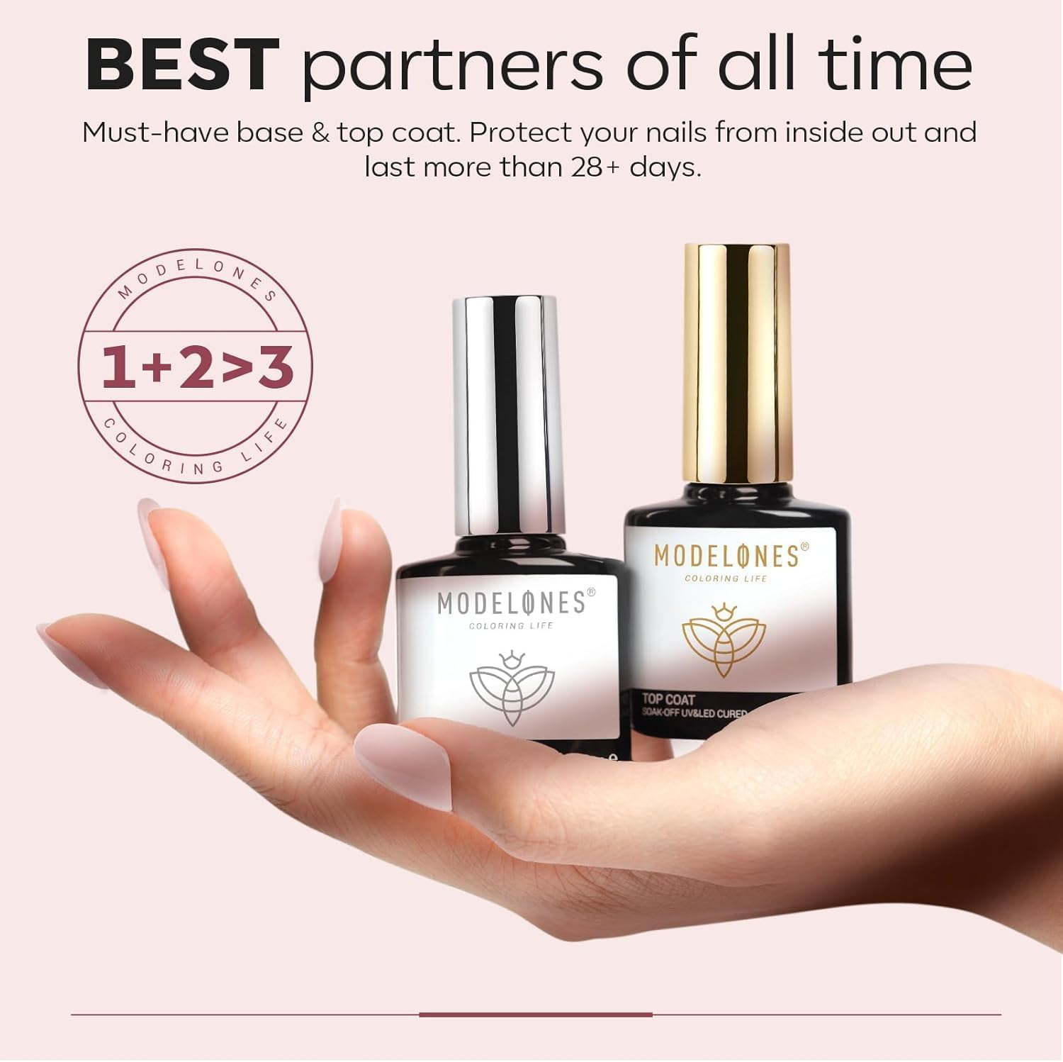 modelones Builder Nail Gel with Gel Top and Base Coat, 3Pcs . Nail Thickening .Apex Building. Nail Extension .Rhinestone Gel Nail Glue, LED Nail Lamp Cured