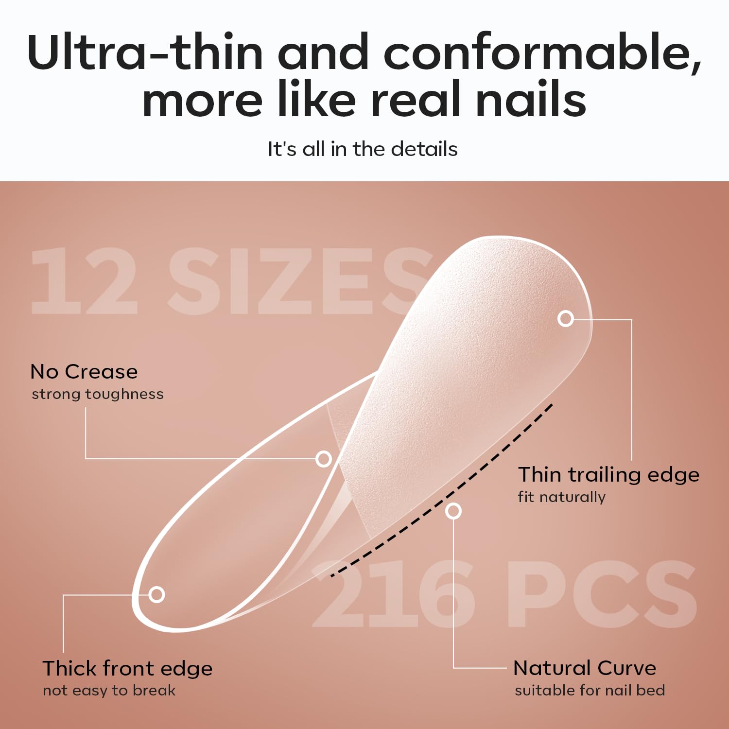 modelones Gel Nail Kit,  Nail Tips Medium Coffin Shape, 9-in-One Nail Glue & Portable U V Nail Lamp, 216Pcs 12Sizes P Nails Tip Nail Extension