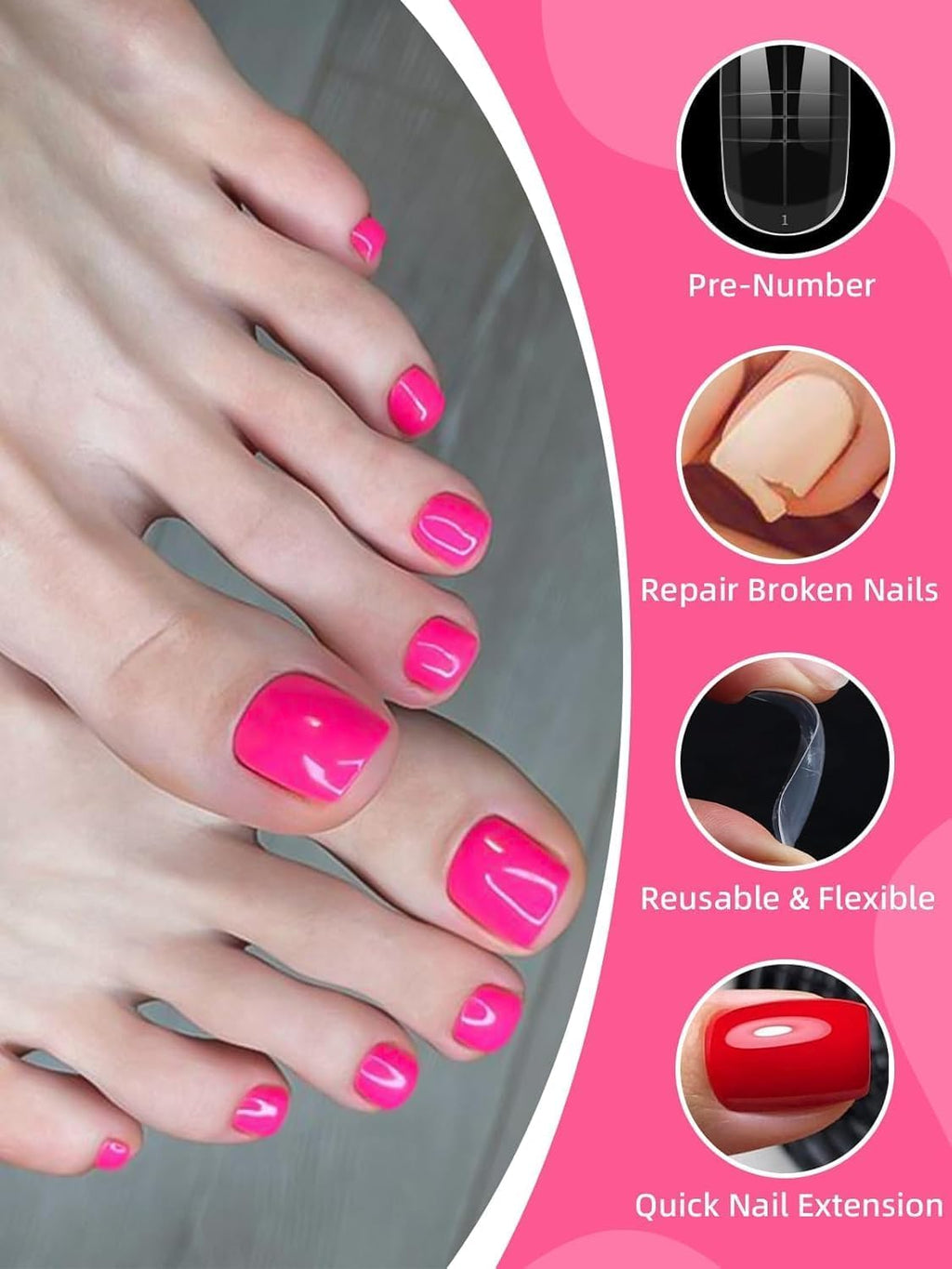 EBANKU 120 PCS Poly Gel Nail Forms for Toes with 75ml Slip Solution, Long Square Dual Forms for Polygel Pedi Nail Extension Poly Gel Toenails Set