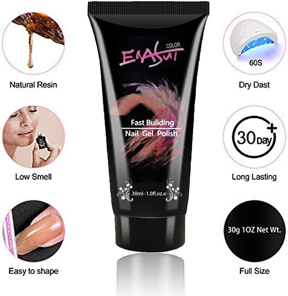 Polygel Nail Kit with LED Lamp,Enasui with Slip Solution and Brushes, Nail Builder Gel Enhancer, All In One French Kit (pink)