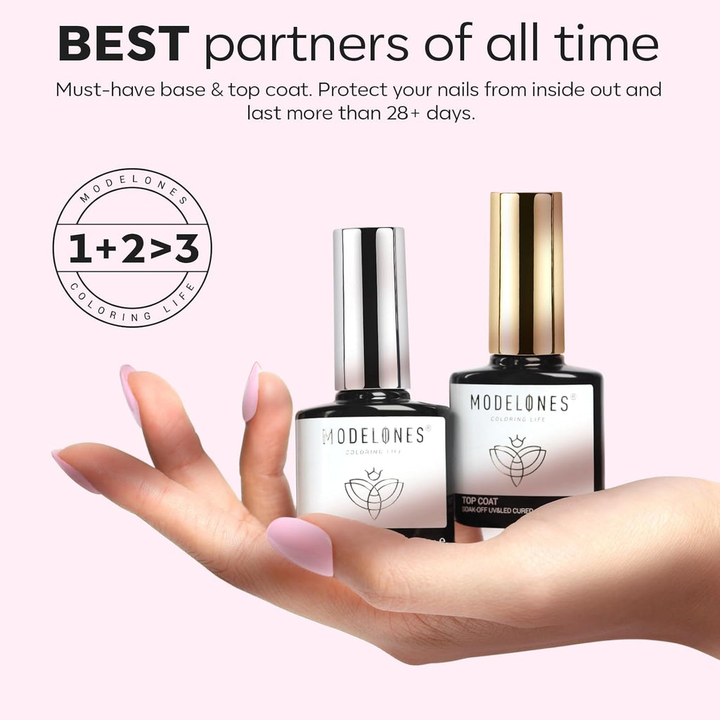 modelones Builder Nail Gel with Gel Top and Base Coat, 3Pcs . Nail Thickening .Apex Building. Nail Extension .Rhinestone Gel Nail Glue, LED Nail Lamp Cured