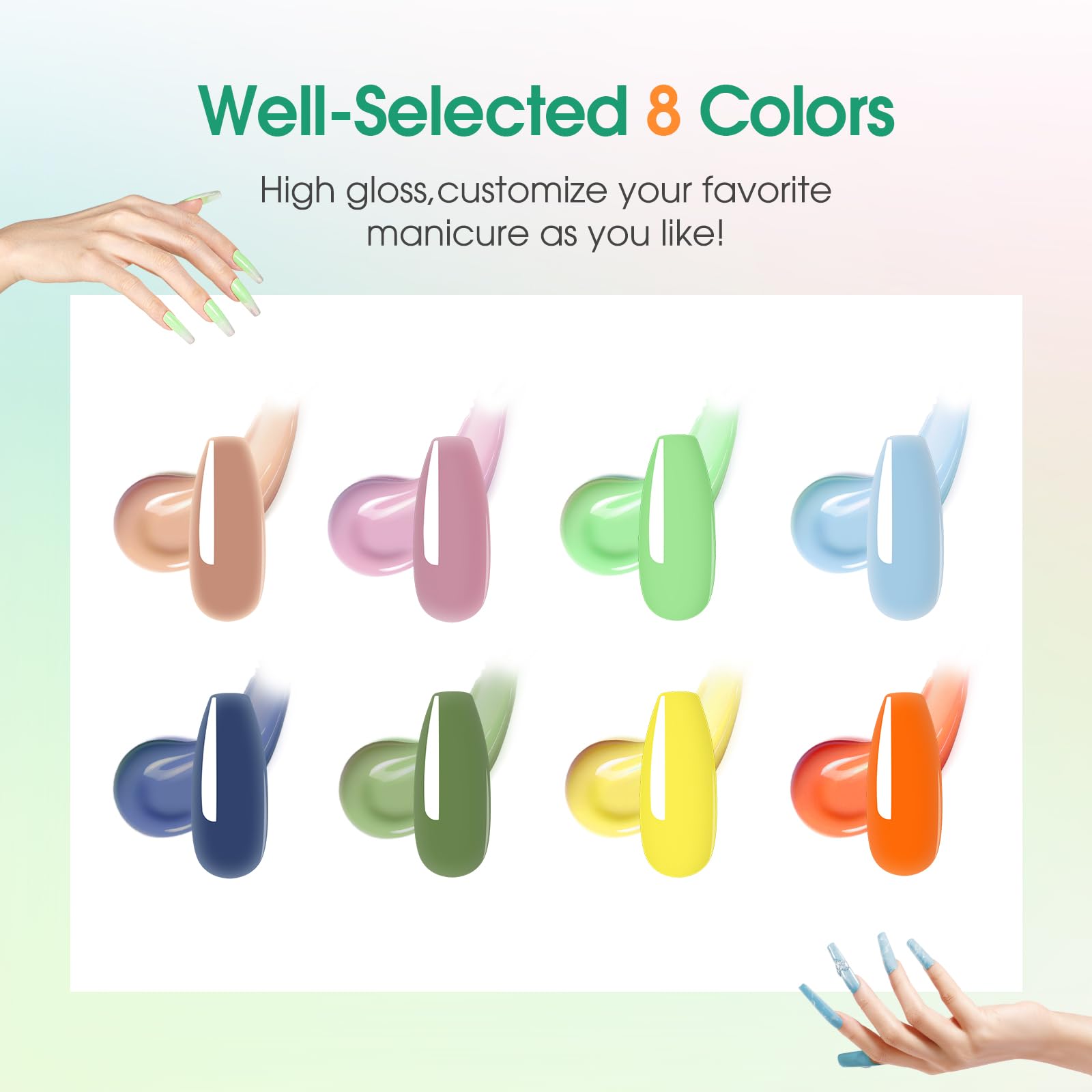 ROSALIND MINI Poly Nail Gel Kit, 8 Colors 0.34oz Each Tube Poly Nails Gel Starter Kit with Slip Solution and Mini UV Lamp, Clear Nude Purple Gels Extension Set