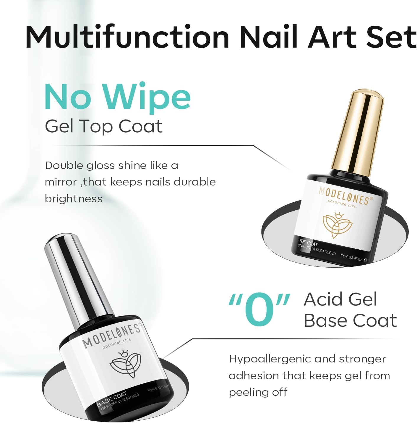 Modelones Nail Dehydrator and Primer with Gel Base & Top Coat Set