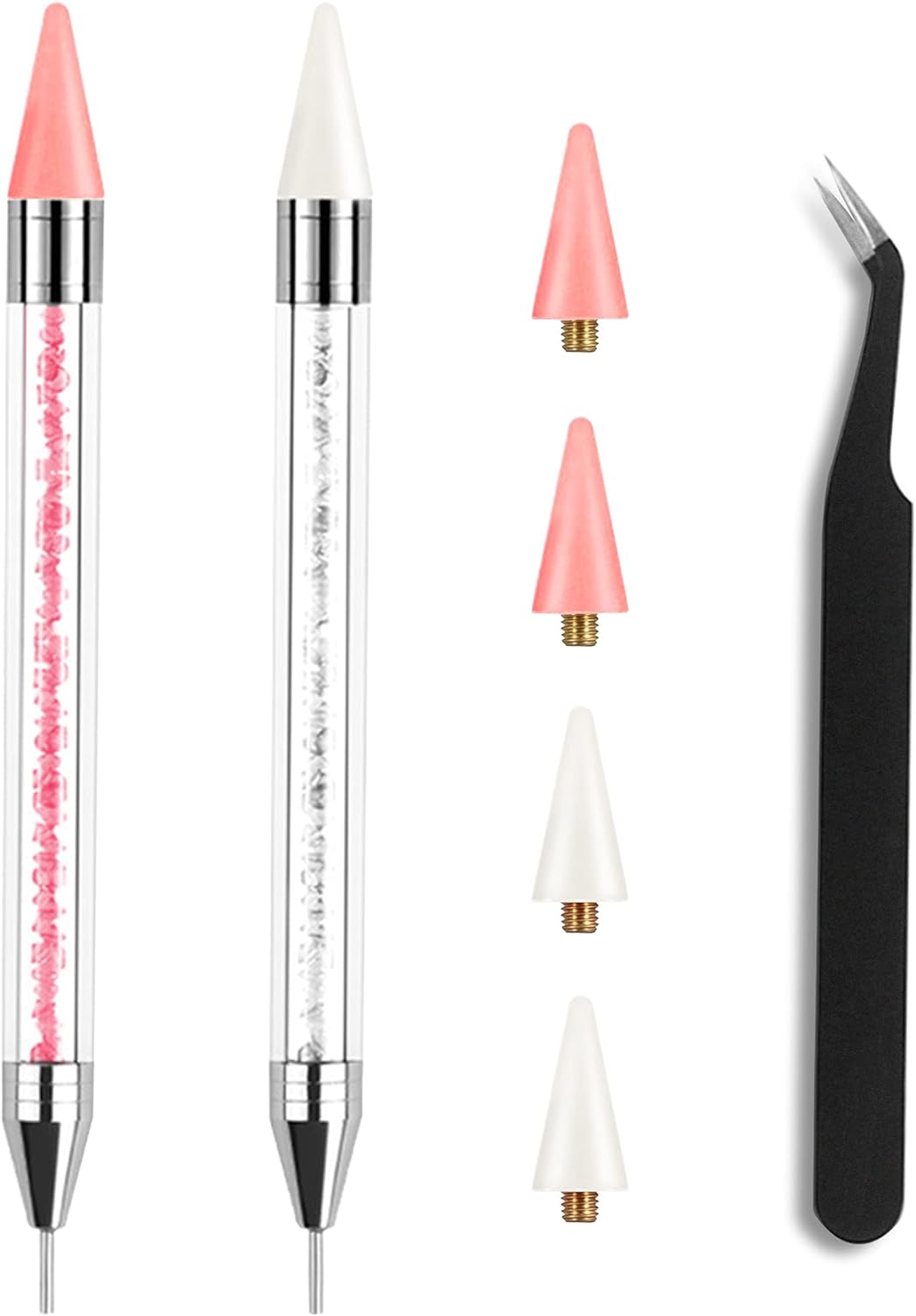 Kaychan Rhinestone Picker Tool 2 Acrylic Handle Rhinestones Applicator Dual-Ended DIY Nail Art Tool with 4 Extra Wax Tips and 1 Tweezer