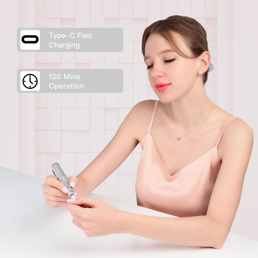 HEBECA Cordless Nail Drill Set - Professional Electric Nail File with 12 Drill Bits 26 Sanding Bands for Natural or Acrylic Gel Nails -Rechargeable.