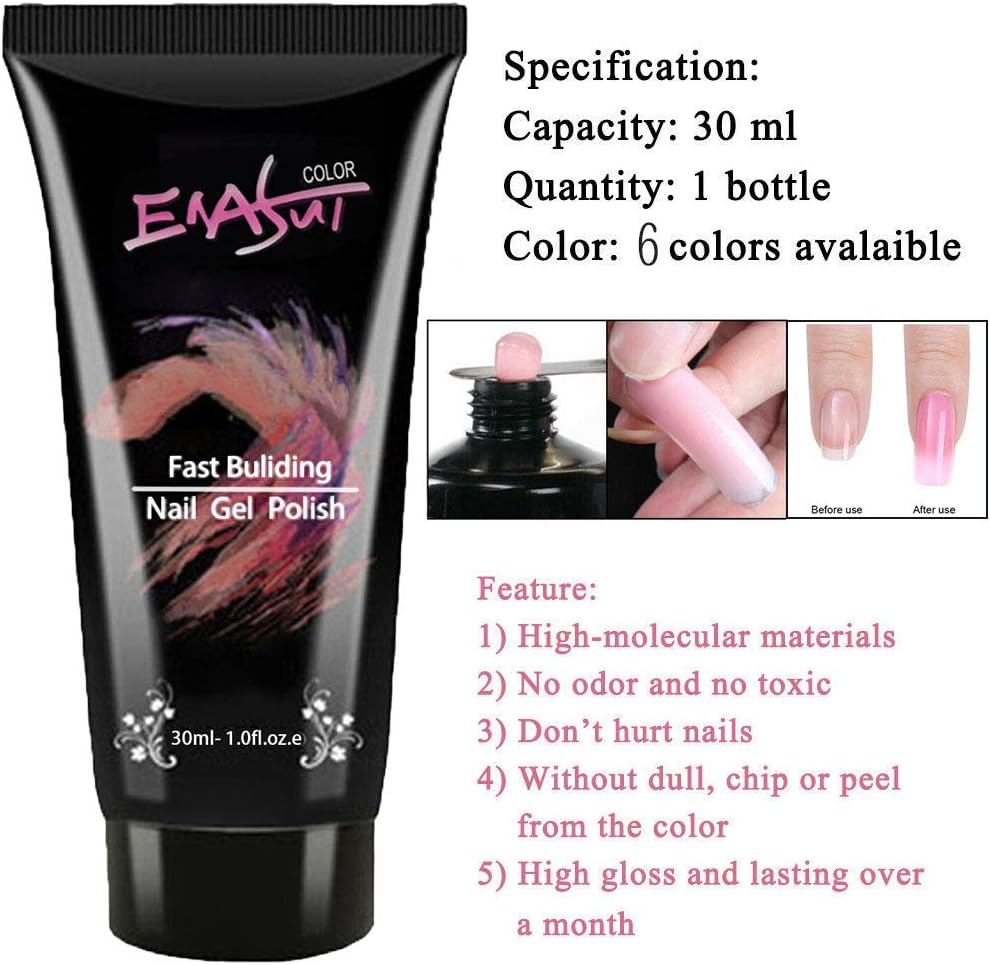 Polygel Nail Kit with LED Lamp,Enasui with Slip Solution and Brushes, Nail Builder Gel Enhancer, All In One French Kit (pink)