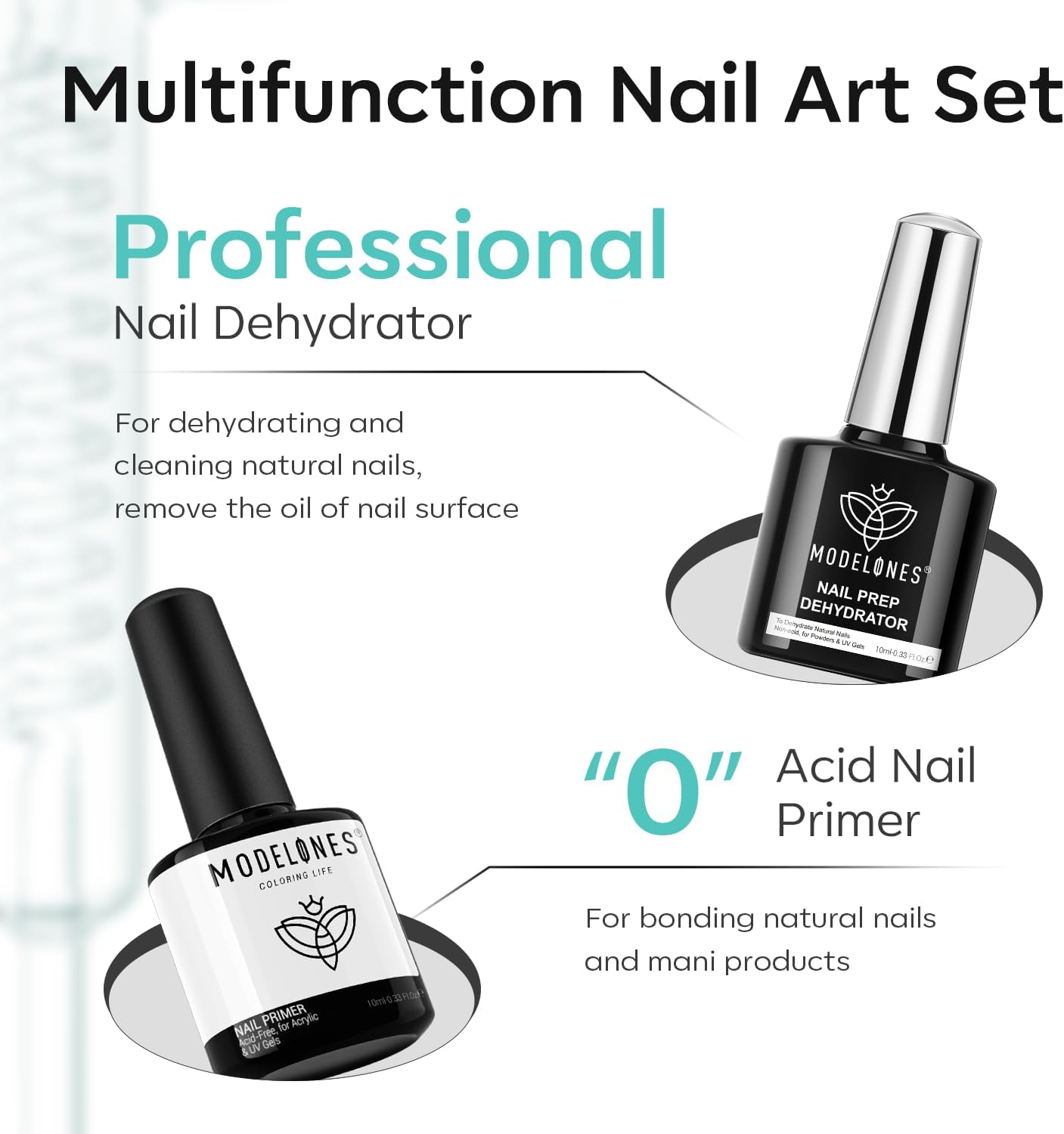Modelones Nail Dehydrator and Primer with Gel Base & Top Coat Set