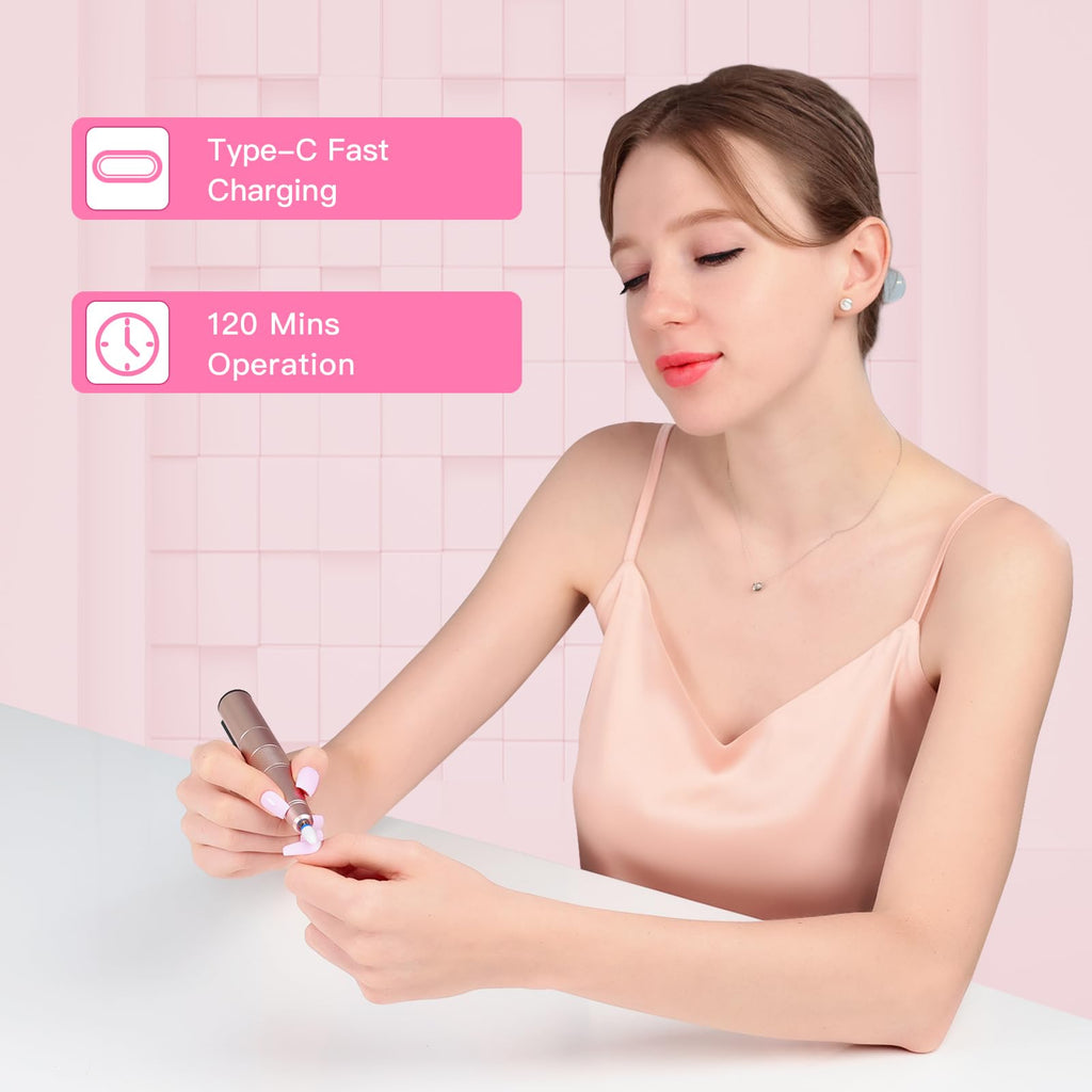 HEBECA Cordless Nail Drill Set - Professional Electric Nail File with 12 Drill Bits 26 Sanding Bands for Natural or Acrylic Gel Nails -Rechargeable.