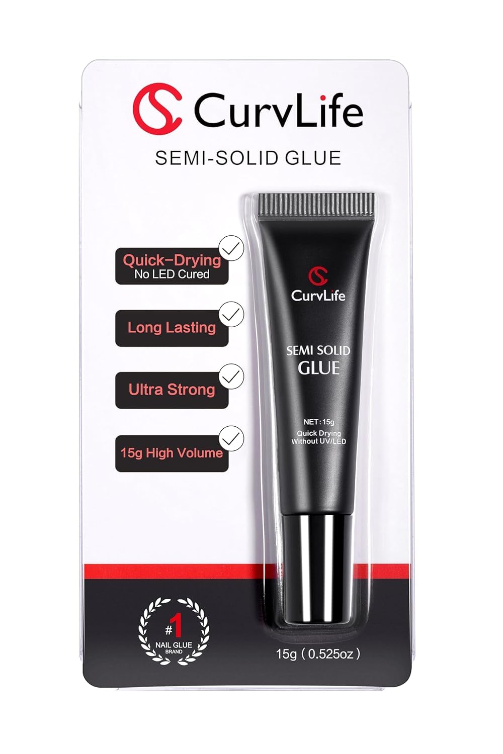 CurvLife Semi-Solid Nail Glue, 15g for Press-On Nails, No lamp required