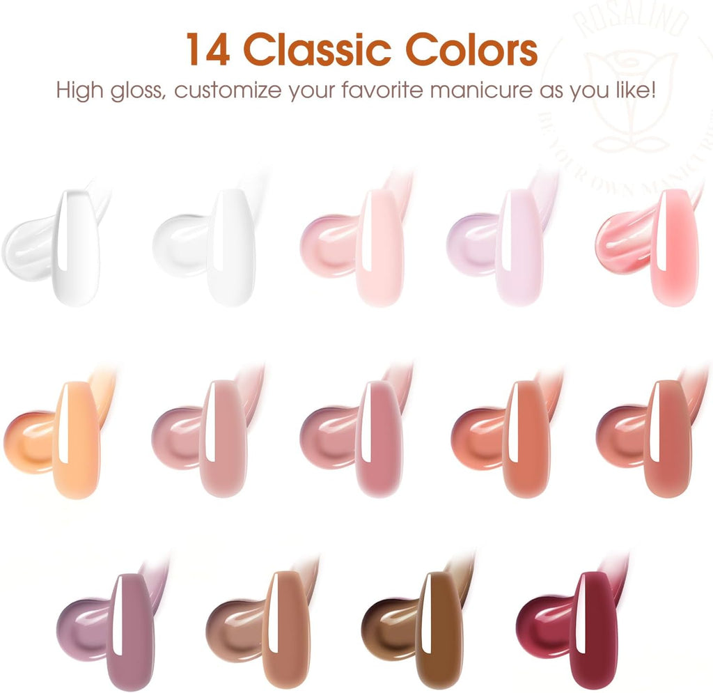 4 different packs ROSALIND Poly Nail Gel Kit with Drill -14 Colors. with U V Lamp Slip Solution and Electric Nail Drill Starter Kit, 0.34 oz/10 ml