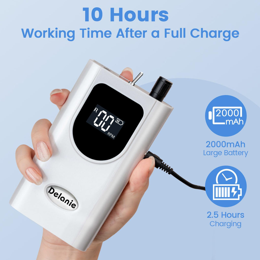 Delanie Professional Nail Drill High Torque 35000 RPM Rechargeable Portable Electric Nail File for Acrylic & Gel, High Speed, Low Heat, Low Vibration (7 colors )