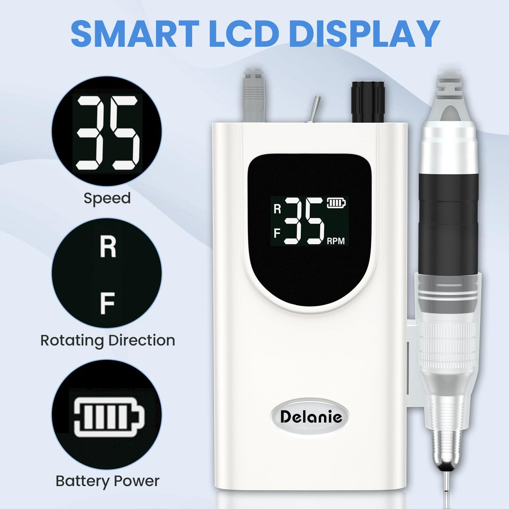 Delanie Professional Nail Drill High Torque 35000 RPM Rechargeable Portable Electric Nail File for Acrylic & Gel, High Speed, Low Heat, Low Vibration (7 colors )