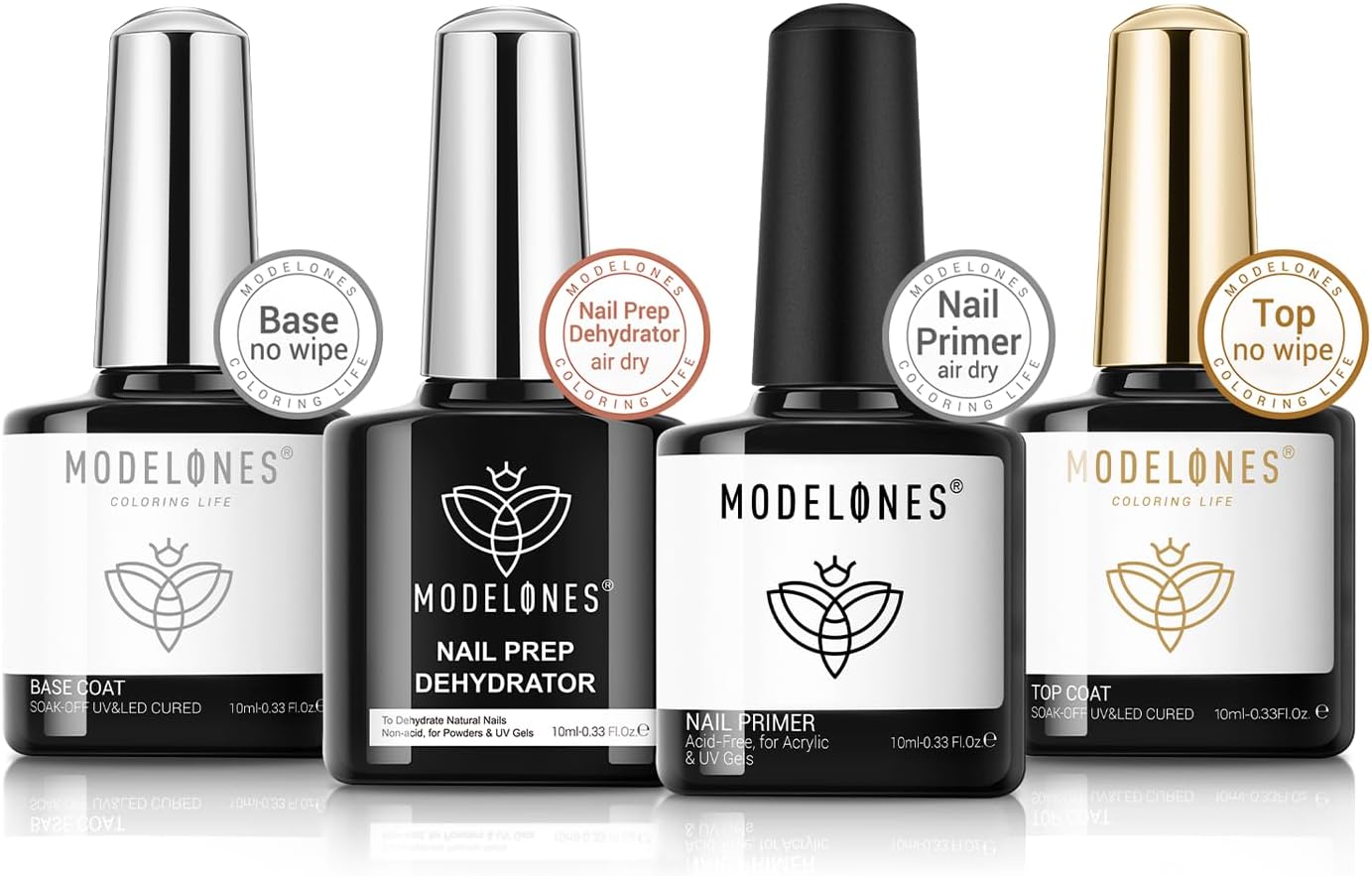 Modelones Nail Dehydrator and Primer with Gel Base & Top Coat Set