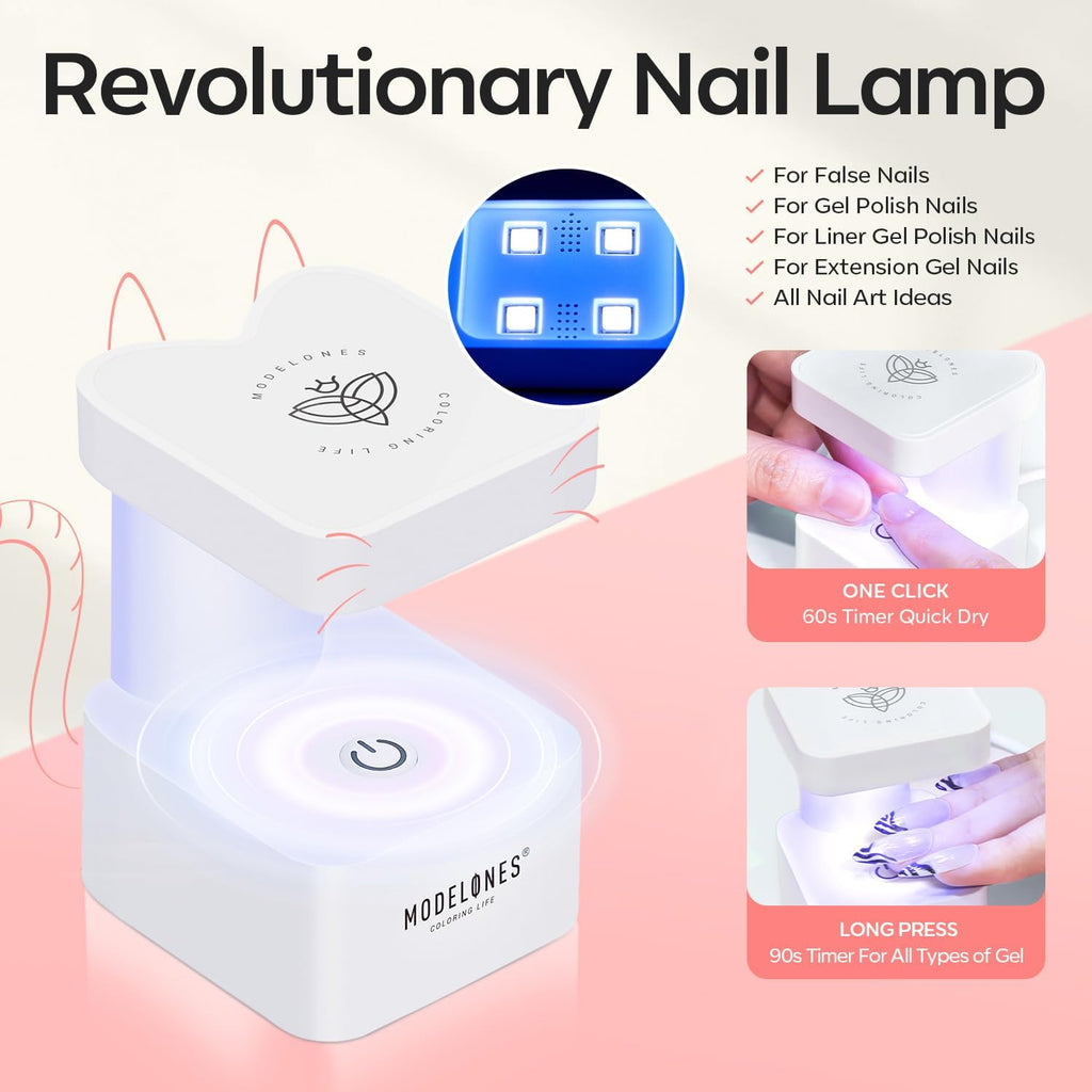 modelones Gel Nail Kit,  Nail Tips Medium Coffin Shape, 9-in-One Nail Glue & Portable U V Nail Lamp, 216Pcs 12Sizes P Nails Tip Nail Extension