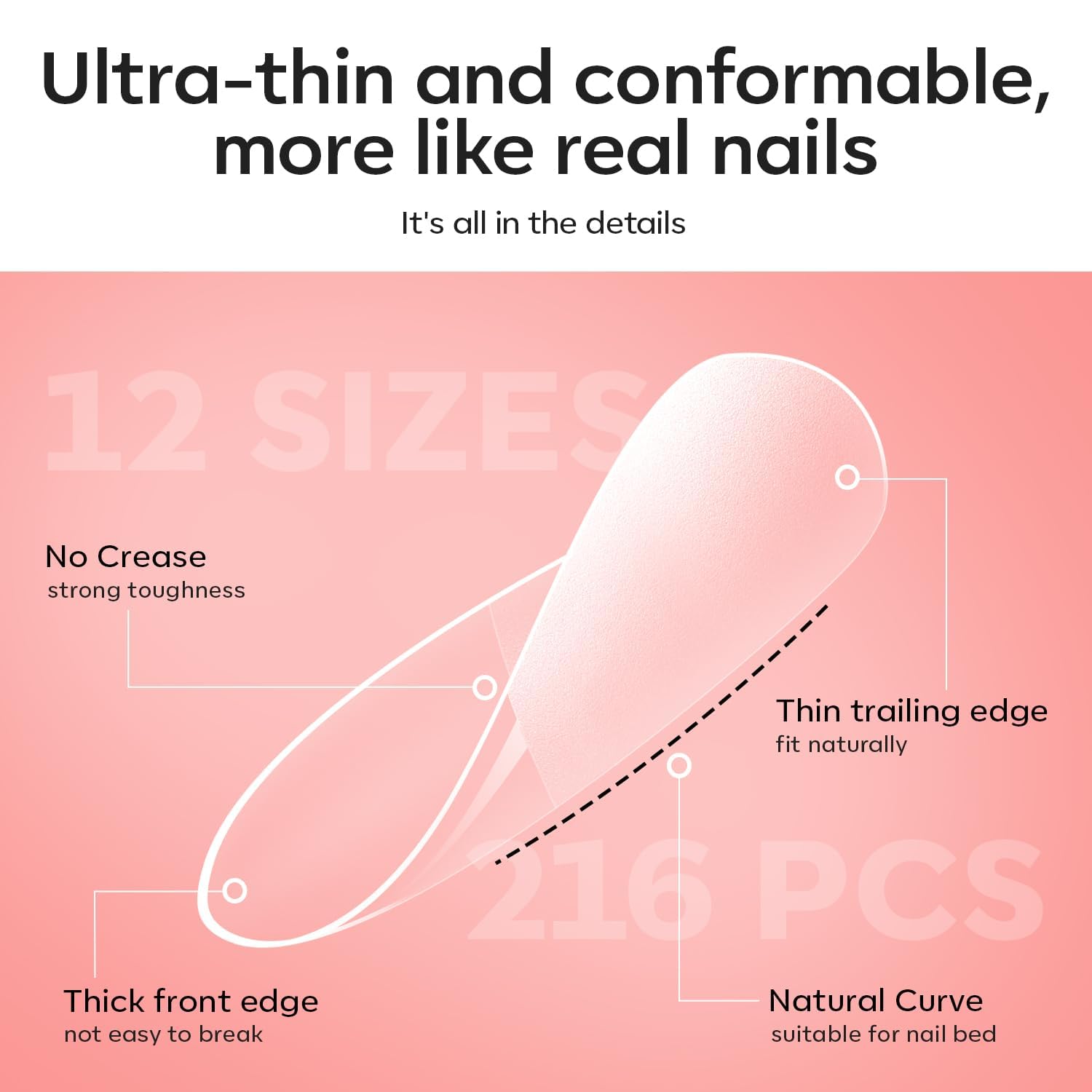 modelones Gel Nail Kit,  Nail Tips Medium Coffin Shape, 9-in-One Nail Glue & Portable U V Nail Lamp, 216Pcs 12Sizes P Nails Tip Nail Extension