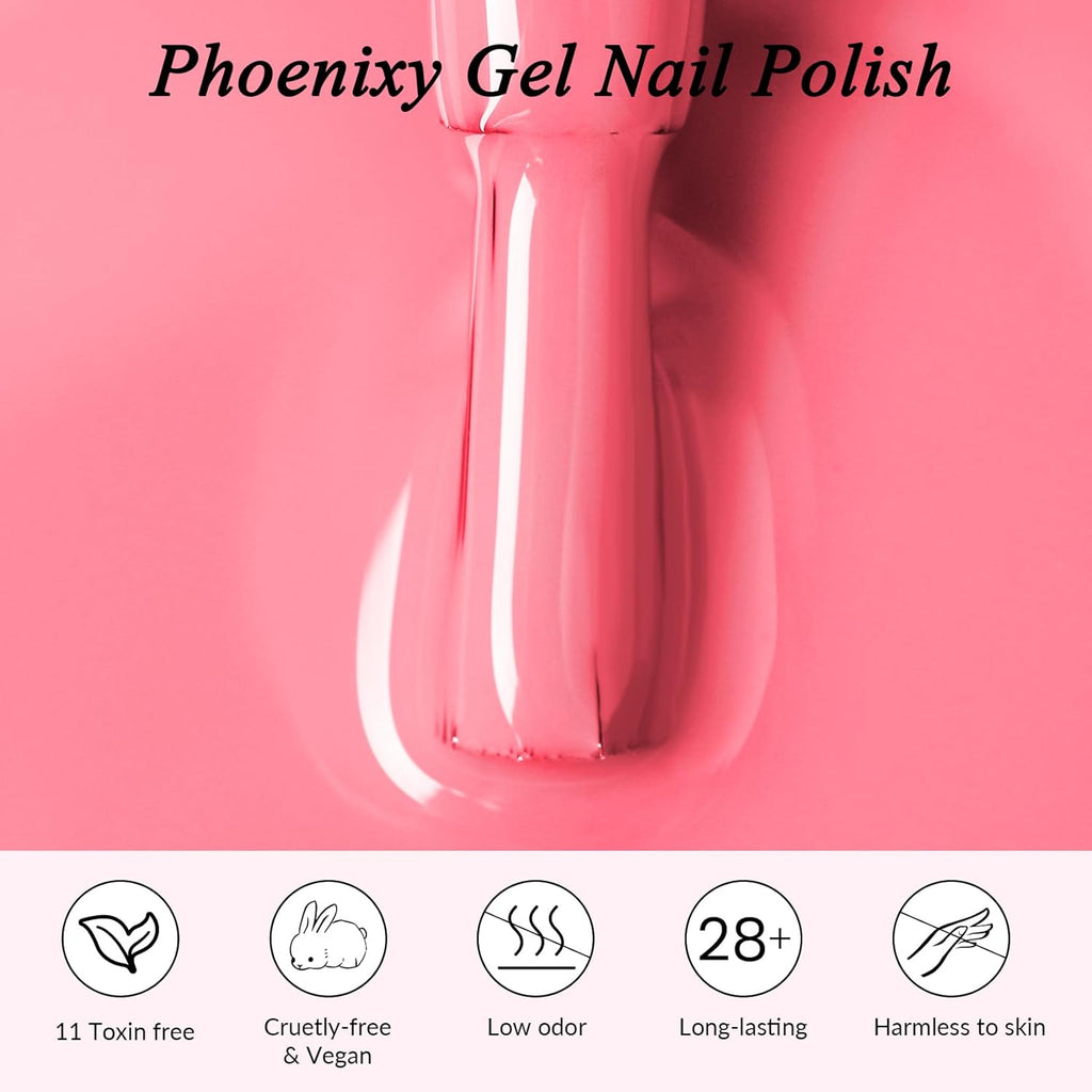 PHOENIXY 56 Pcs 108 Effect Gel Nail Polish with U V Light 48W Base Glitter Top Coat Kit