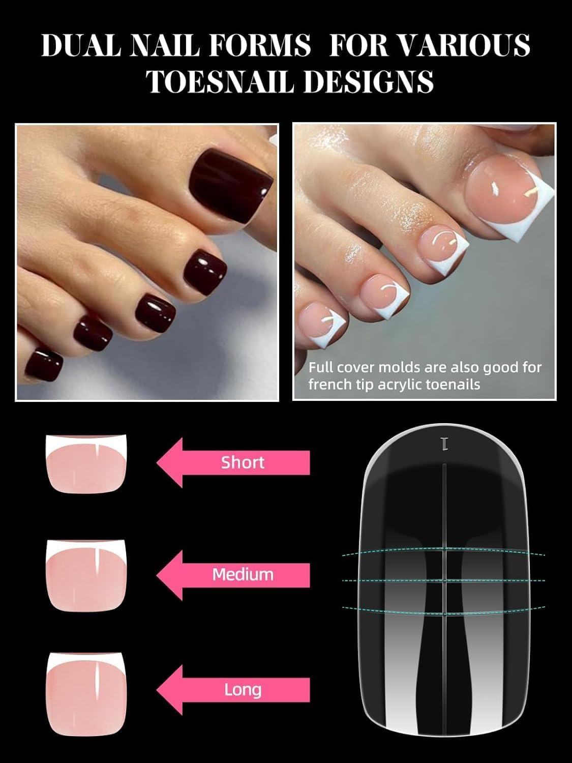 EBANKU 120 PCS Poly Gel Nail Forms for Toes with 75ml Slip Solution, Long Square Dual Forms for Polygel Pedi Nail Extension Poly Gel Toenails Set