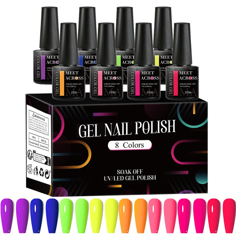 8Pcs/Set Fluorescent Gel Nail Polish Summer Spring Colorful  . 12 different combinations 