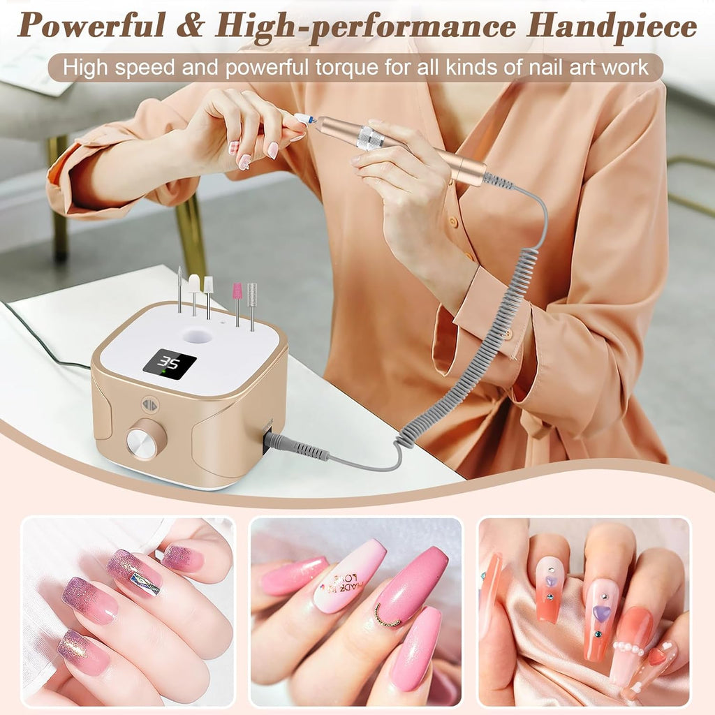 Nail Drill Machine for Gel ,Acrylic Nails, 35000RPM Electric Nail File Professional with 11 Bits  Gel Polish Remover