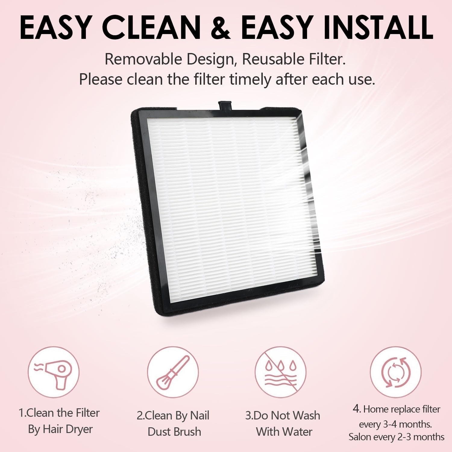 Nail Dust Collector for Acrylic Nails Vacuum Machine, 80W Adjustable Vacuum,