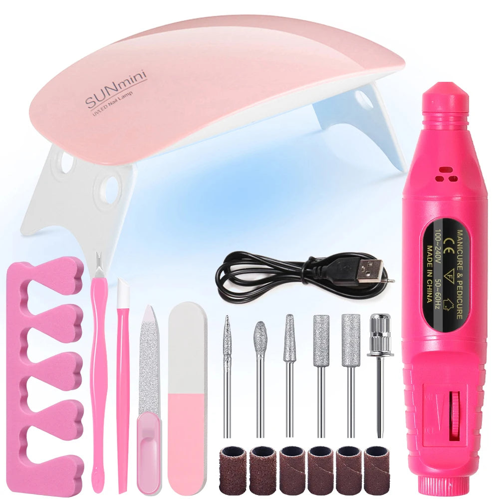  Nail  Kit with 54W UV 18Pcs Lamp Glue Dryer Polisher Dead Skin Remover Finger Separator Mani/Pedi . 6 different bundles