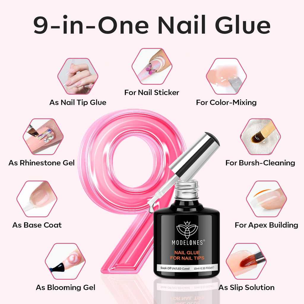 modelones Gel Nail Kit,  Nail Tips Medium Coffin Shape, 9-in-One Nail Glue & Portable U V Nail Lamp, 216Pcs 12Sizes P Nails Tip Nail Extension