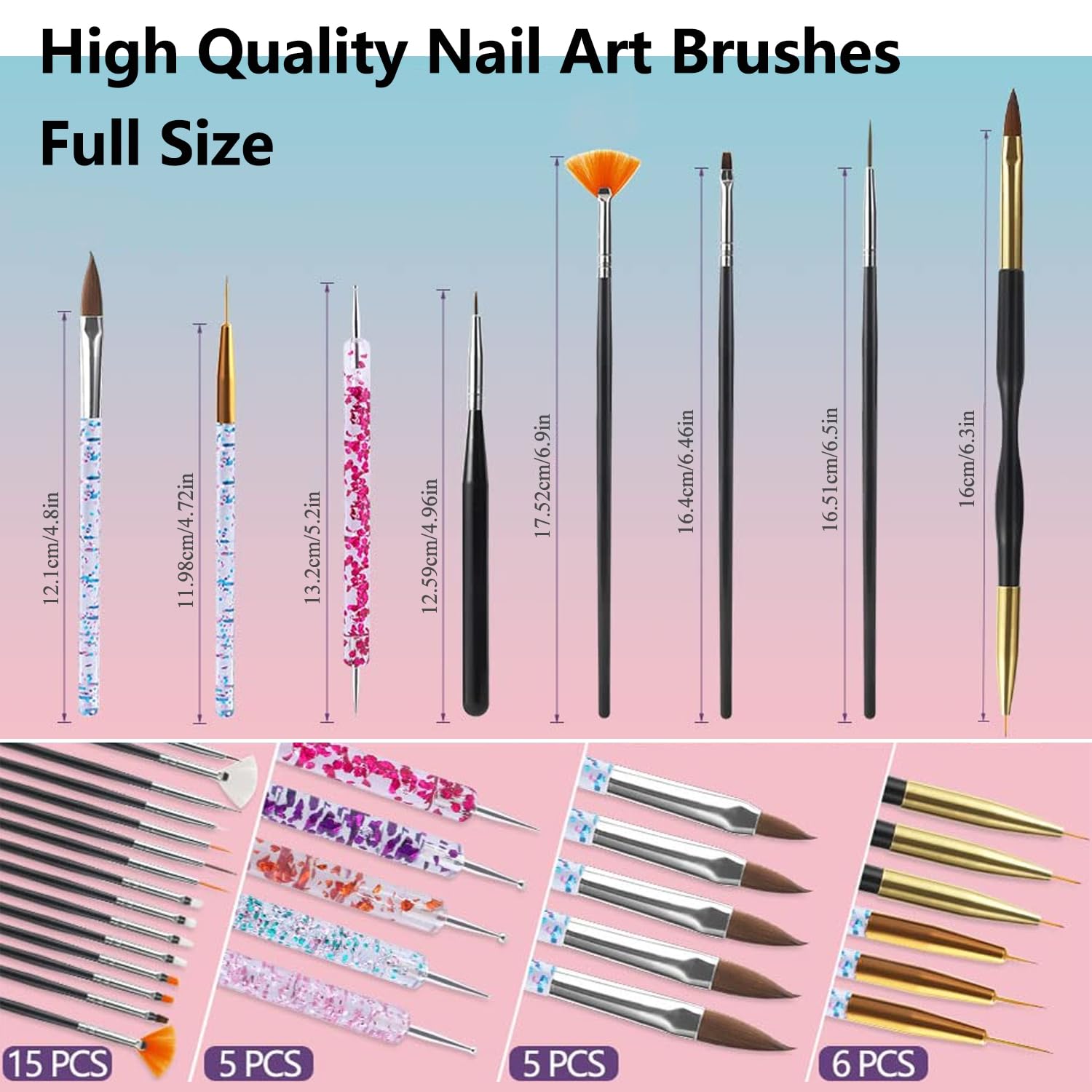 MUSILAN 31pcs Nail Art Brushes and Nail Art Tools Set, Nail Dotting Tools, Acrylic Nail Brush, Striping Nail Art Brushes for Long Lines, Nail Drawing Pen For Salons & Home DIY Manicure Nail Design