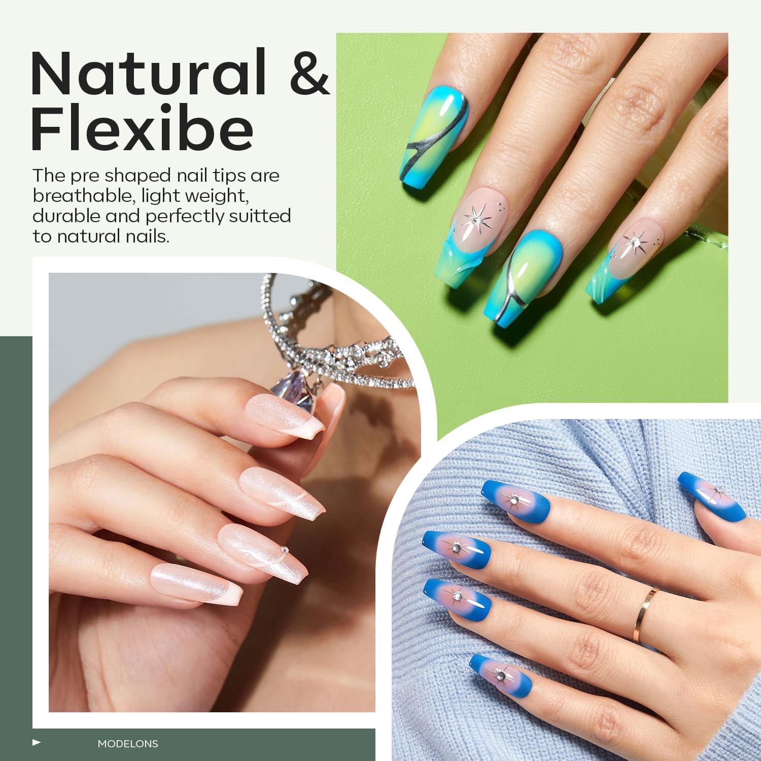 modelones Gel Nail Kit,  Nail Tips Medium Coffin Shape, 9-in-One Nail Glue & Portable U V Nail Lamp, 216Pcs 12Sizes P Nails Tip Nail Extension