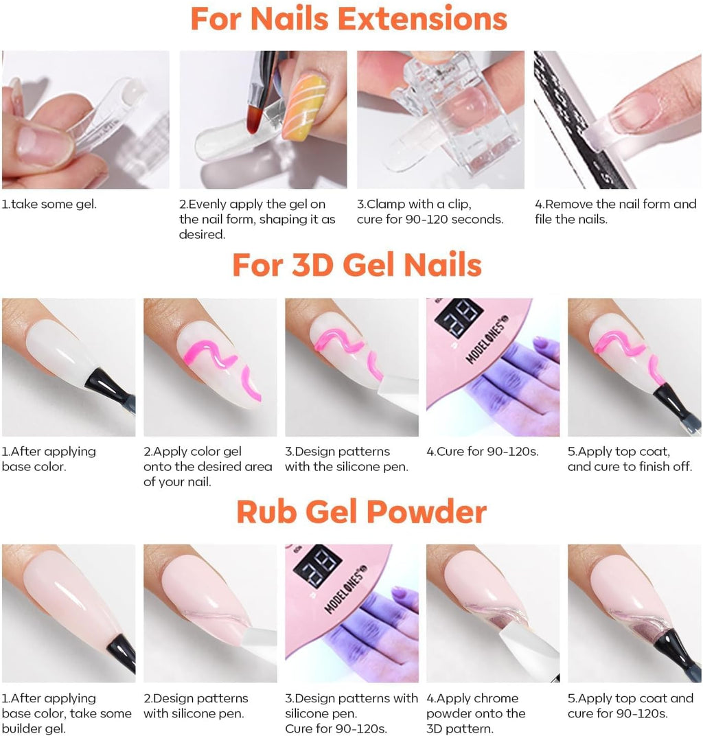 Modelones Builder Nail Gel - 15g Clear Solid Builder Gel for Nails, Nail Extension, 3D Sculpting Gel for Nail Art .Set with Nail Forms and Silicone Pen