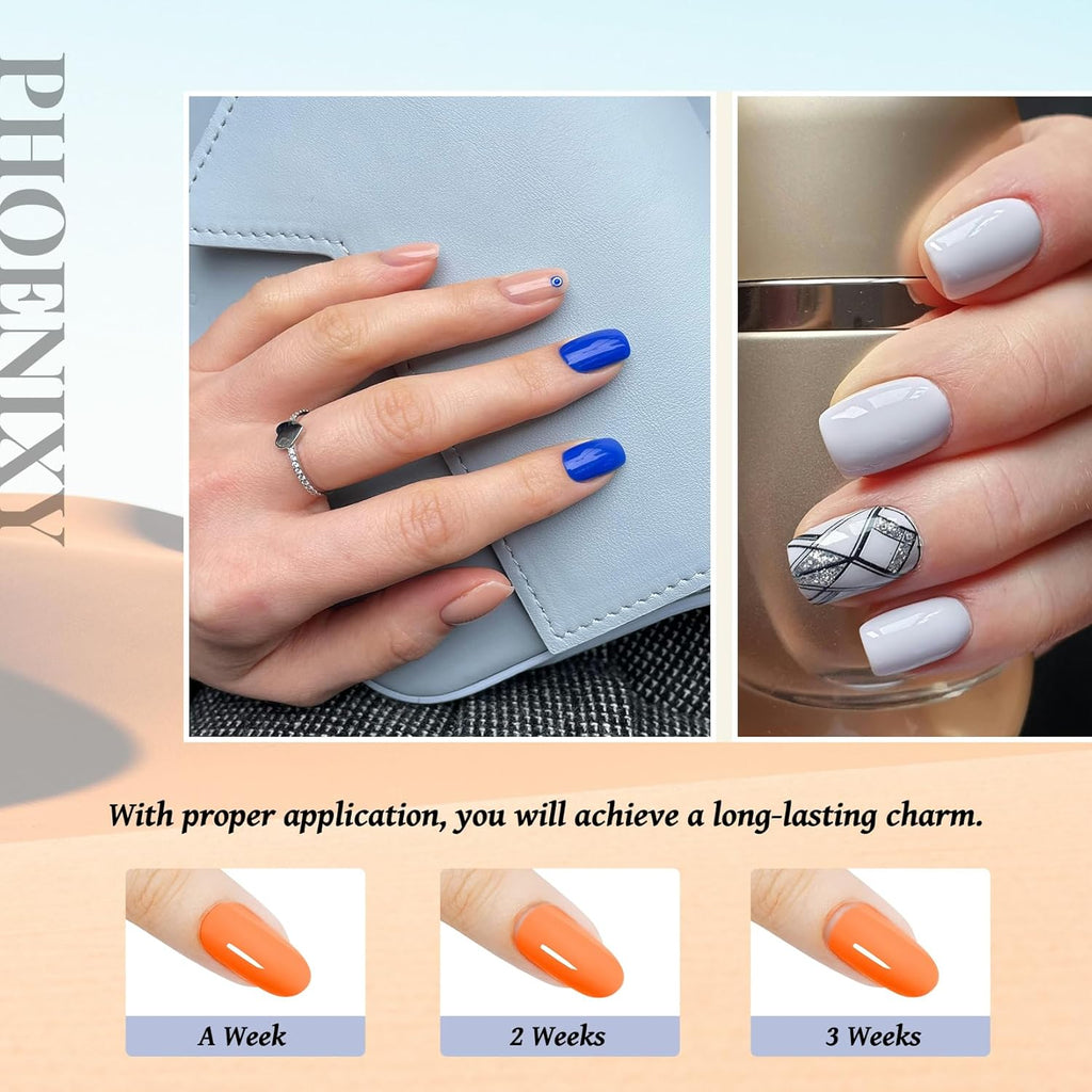 PHOENIXY 56 Pcs 108 Effect Gel Nail Polish with U V Light 48W Base Glitter Top Coat Kit